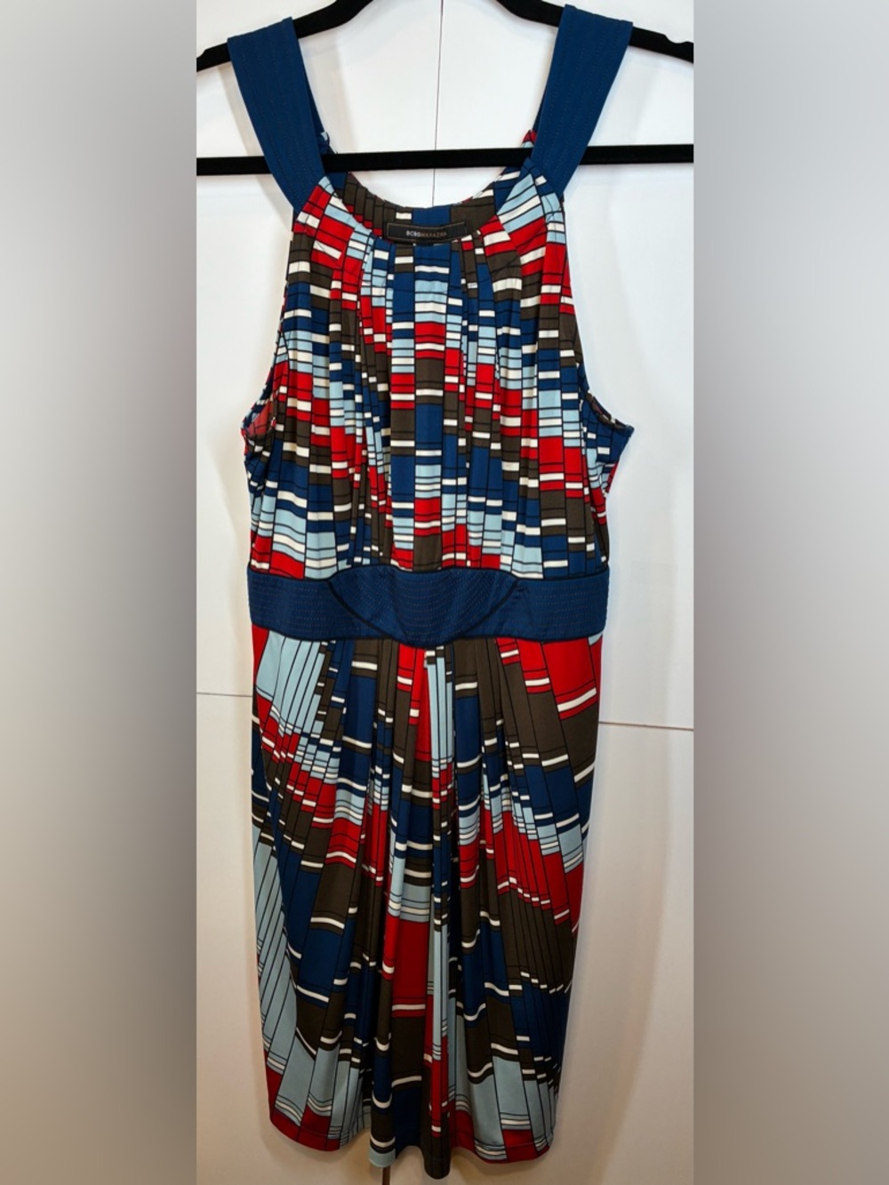 BCBG MaxAzria Geometric Print Dress Sleeveless Blue Red A-line Size Medium